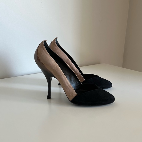 Miu Miu Two-Tone Colourblock Ombré Suede Sculpted Patent Leather Pumps - Picture 1 of 15